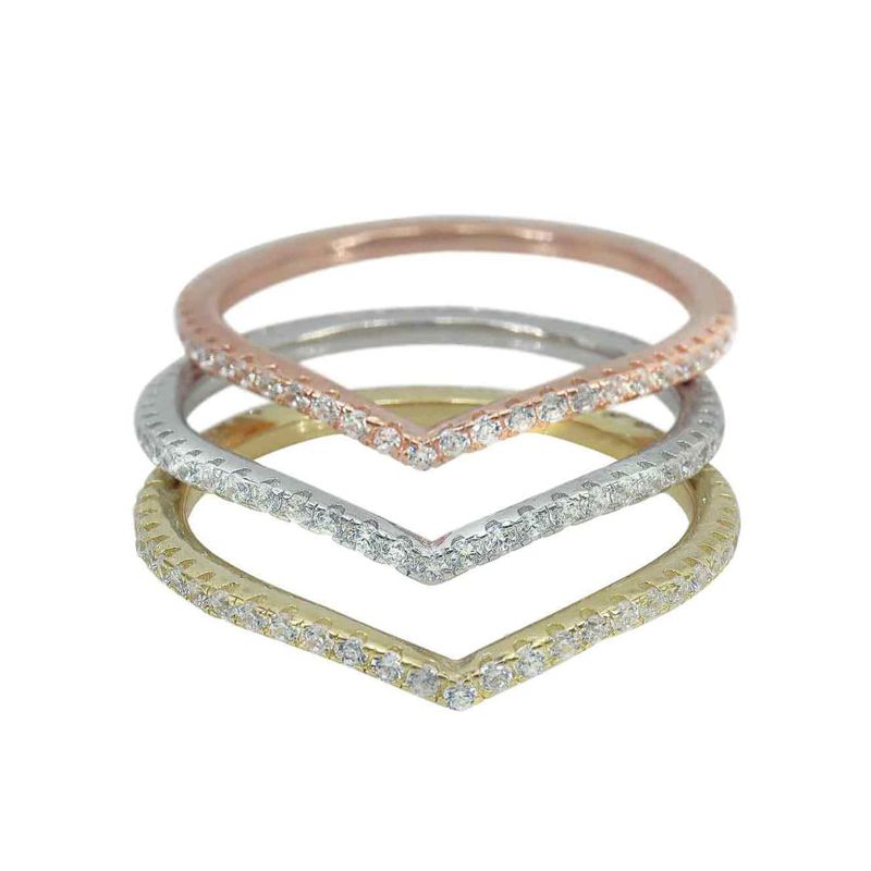 Sterling Silver and CZ Chevron Point Ring - Gold plated or Plain - Click Image to Close